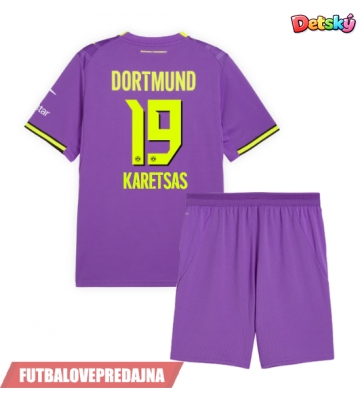Lacne Dětský Futbalové dres Borussia Dortmund Konstantinos Karetsas #19 2026-27 Krátky Rukáv - Tretina (+ trenírky)